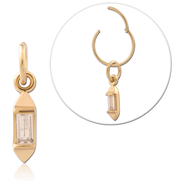 316L GOLD PVD 18K COATED SURGICAL STEEL CHARM BAGUETTE GEM DANGLE