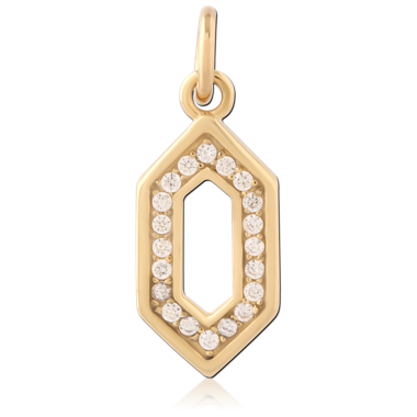 316L GOLD PVD 18K COATED SURGICAL STEEL CHARM OPEN HEXAGON PAVE
