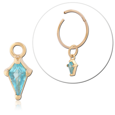 GOLD PVD 18K COATED SURGICAL STEEL CHARM PRONG SET BLUE KITE GEM