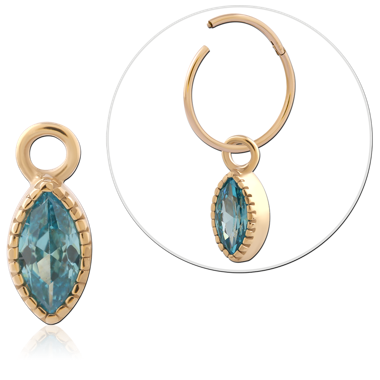 18K GOLD PVD COATED 316L SURGICAL STEEL CHARM MARQUISE BLUE GEM