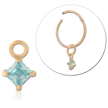 GOLD PVD 18K COATED SURGICAL STEEL CHARM BLUE DIAMOND AND TRIANGLE GEM