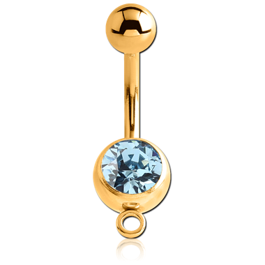 GOLD PVD COATED SURGICAL STEEL JEWELED NAVEL BANANA WITH HOOP