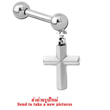316L SURGICAL STEEL MICRO BARBELL WITH DANGLING BEVELED CROSS CHARM
