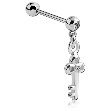 SURGICAL STEEL JEWELED MICRO BARBELL WITH KEY CHARM