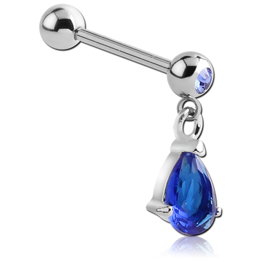 SURGICAL STEEL JEWELED MICRO BARBELL WITH TEAR DROP CHARM