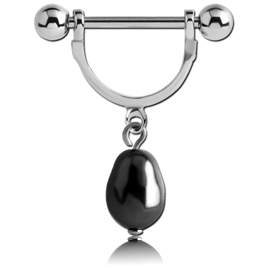 SURGICAL STEEL NIPPLE STIRRUP WITH SYNTHETIC PEARL CHARM