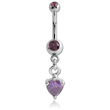 SURGICAL STEEL DOUBLE JEWELED MINI NAVEL BANANA WITH HEART JEWEL CHARM