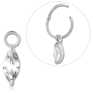 SURGICAL STEEL CHARM MARQUISE CUT CLEAR GEM DROP DANGLE PENDANT