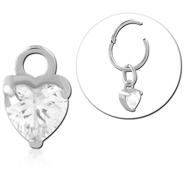 SURGICAL STEEL CHARM HEART CUT CLEAR GEM DROP DANGLE PENDANT