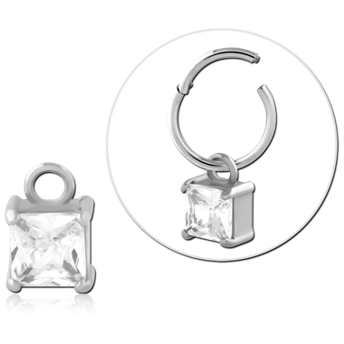 316L SURGICAL STEEL DANGLE CHARM CLEAR SQUARE GEM