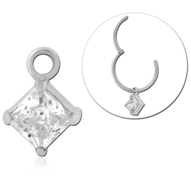 316L SURGICAL STEEL CHARM SQUARE PRINCESS CUT FACETED GEM DROP