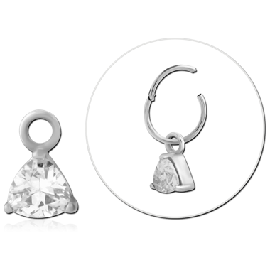 316L SURGICAL STEEL DANGLE CHARM CLEAR TRIANGLE GEM