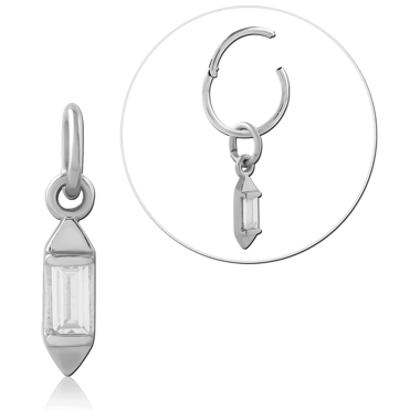 316L SURGICAL STEEL CHARM BAGUETTE GEM DOUBLE CAPPED DROP PENDANT