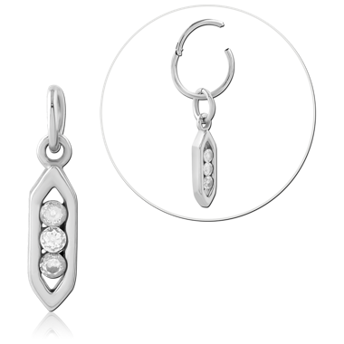 SURGICAL STEEL CHARM ELONGATED MARQUISE FRAME THREE VERTICAL GEMS DESIGN
