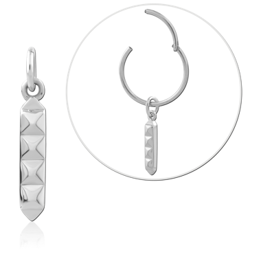 316L SURGICAL STEEL CHARM RECTANGULAR PYRAMID STUDDED BAR DANGLE PENDANT