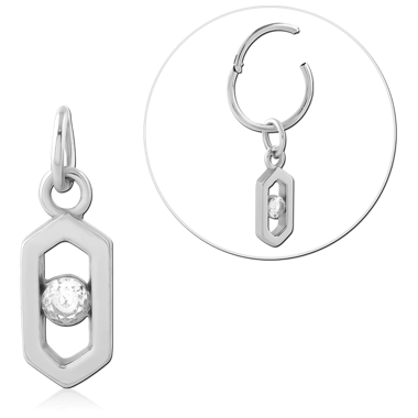 SURGICAL STEEL CHARM SMALL HEXAGON FRAME SINGLE CENTER GEM DESIGN