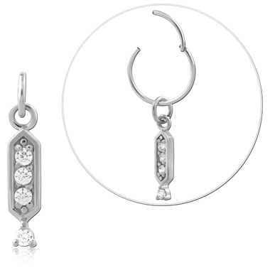 316L SURGICAL STEEL CHARM VERTICAL TRIPLE GEM BAR WITH ROUND DROP