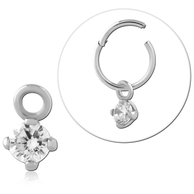 SURGICAL STEEL CHARM ROUND CLEAR GEM FOUR PRONG DROP DANGLE