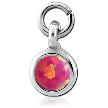 SURGICAL STEEL SYNTHETIC OPAL CHARM - CIRCLE
