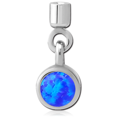 SURGICAL STEEL SYNTHETIC OPAL SCREW ON CHARM WITH MICRO THREADED CUP - CIRCLE