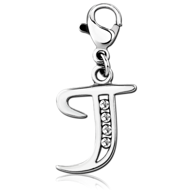 SURGICAL STEEL JEWELED CHARM WITH LOBSTER LOCKER - J