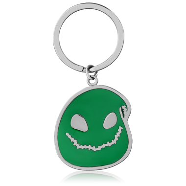 SURGICAL STEEL CHARM ENAMEL GREEN SMILEY FACE WITH STEEL RING