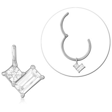 STERLING SILVER 925 CHARM DANGLING DUAL CLEAR BAGUETTE  GEMS