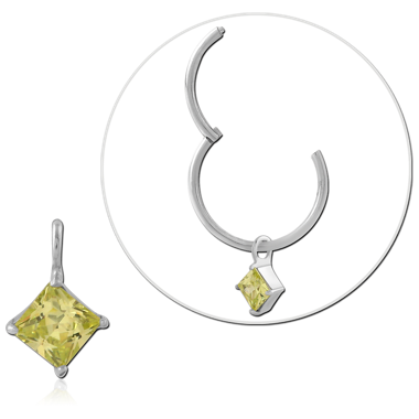 STERLING SILVER 925 CHARM WITH YELLOW SQUARE GEM DANGLE