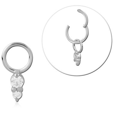 14K WHITE GOLD CHARM THREE ROUND GEM DANGLE WITH JUMP RING