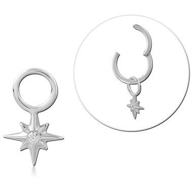 14K WHITE GOLD CHARM STARBURST GEM DANGLE WITH JUMP RING