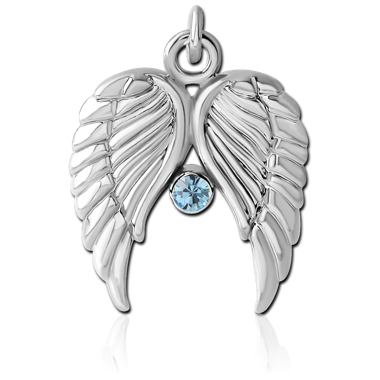 STERILE RHODIUM PLATED BRASS JEWELED CHARM - WINGS