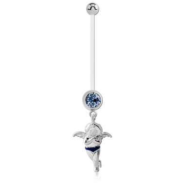 STERILE PTFE PREGNANCY JEWELED NAVEL BANANA WITH BABY ANGEL DANGLING CHARM