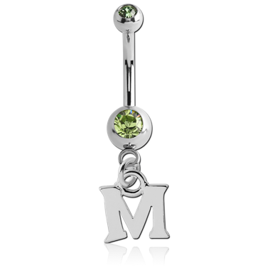 STERILE SURGICAL STEEL DOUBLE JEWELED MINI NAVEL BANANA WITH LETTER CHARM-M