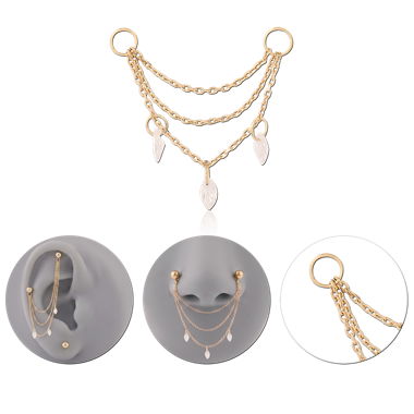 14K YELLOW GOLD TRIPLE LAYER CHAIN WITH O-RINGS AND LEAF CHARMS