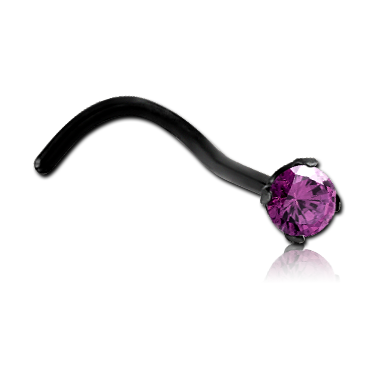 BLACK PVD COATED SURGICAL STEEL CURVED PRONG SET 2.5MM JEWELED NOSE STUD