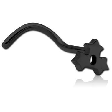 BLACK PVD COATED SURGICAL STEEL CURVED NOSE STUD - TRIPLE STAR