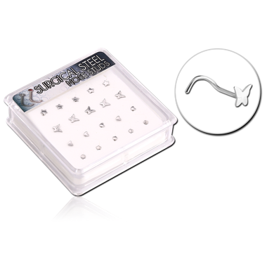 BOX OF 20 SURGICAL STEEL CURVED NOSE STUDS