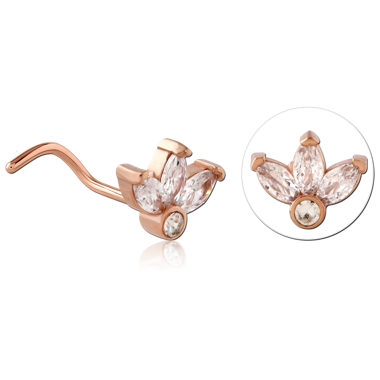 ROSE GOLD PVD COATED SURGICAL STEEL CURVED JEWELED NOSE STUD