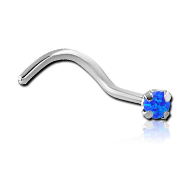 SURGICAL STEEL CURVED PRONG SET 1.5MM JEWELED NOSE STUD WITH SYNTHETIC OPAL