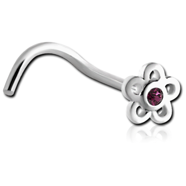 SURGICAL STEEL CURVED JEWELED FLOWER NOSE STUD