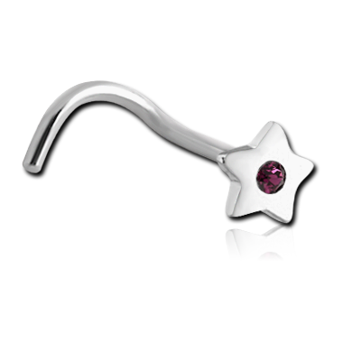 SURGICAL STEEL CURVED JEWELED STAR NOSE STUD