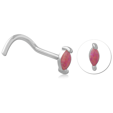 STERLING SILVER 925 CURVED NOSE STUD SYNTHETIC OPAL MARQUISE BAR ENDS