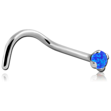 TITANIUM  CURVED PRONG SET 1.5 MM JEWELED TITANIUM NOSE STUDS WITH SYNTHETIC OPAL