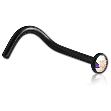STERILE BLACK PVD COATED SURGICAL STEEL PREMIUM CRYSTAL JEWELED CURVED NOSE STUD