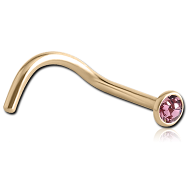 STERILE ZIRCON GOLD PVD COATED SURGICAL STEEL OPTIMA CRYSTAL JEWELED CURVED NOSE STUD