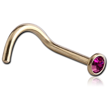 ZIRCON GOLD PVD COATED TITANIUM PREMIUM CRYSTAL JEWELED CURVED NOSE STUD