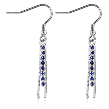 RHODIUM PLATED BRASS JEWELED EARRINGS PAIR - CHAINS