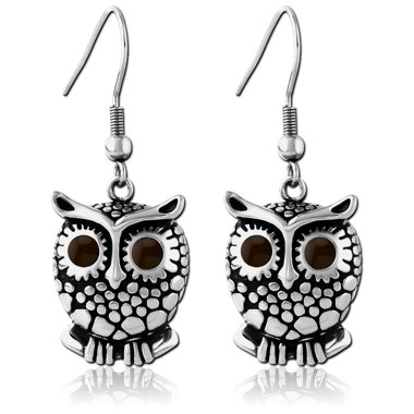 SURGICAL STEEL EARRINGS WITH ENAMEL - OWL