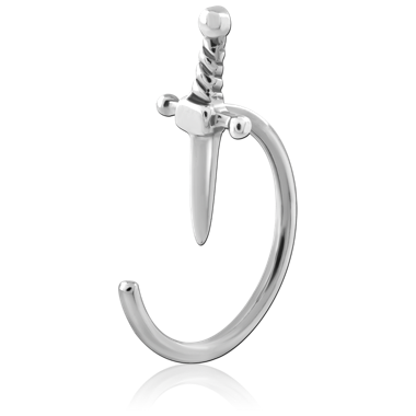 316L SURGICAL STEEL OPEN HOOP EARRING WITH DAGGER CHARM POLISHED