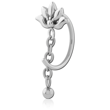 316L SURGICAL STEEL OPEN CLAW EARRING LOTUS TOP WITH CHAIN AND BALL CHARM